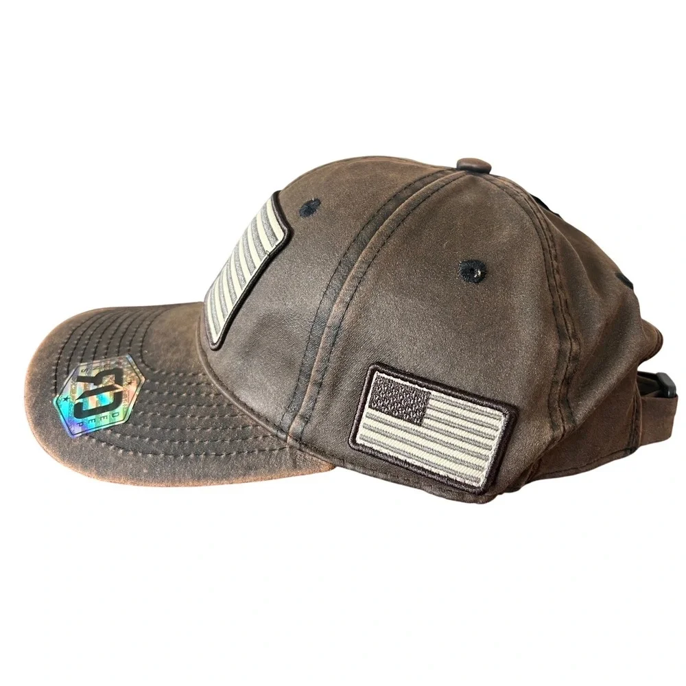 Runs Deep Tactical Mens American Flag Patch Brown Distressed Baseball Cap OSFM